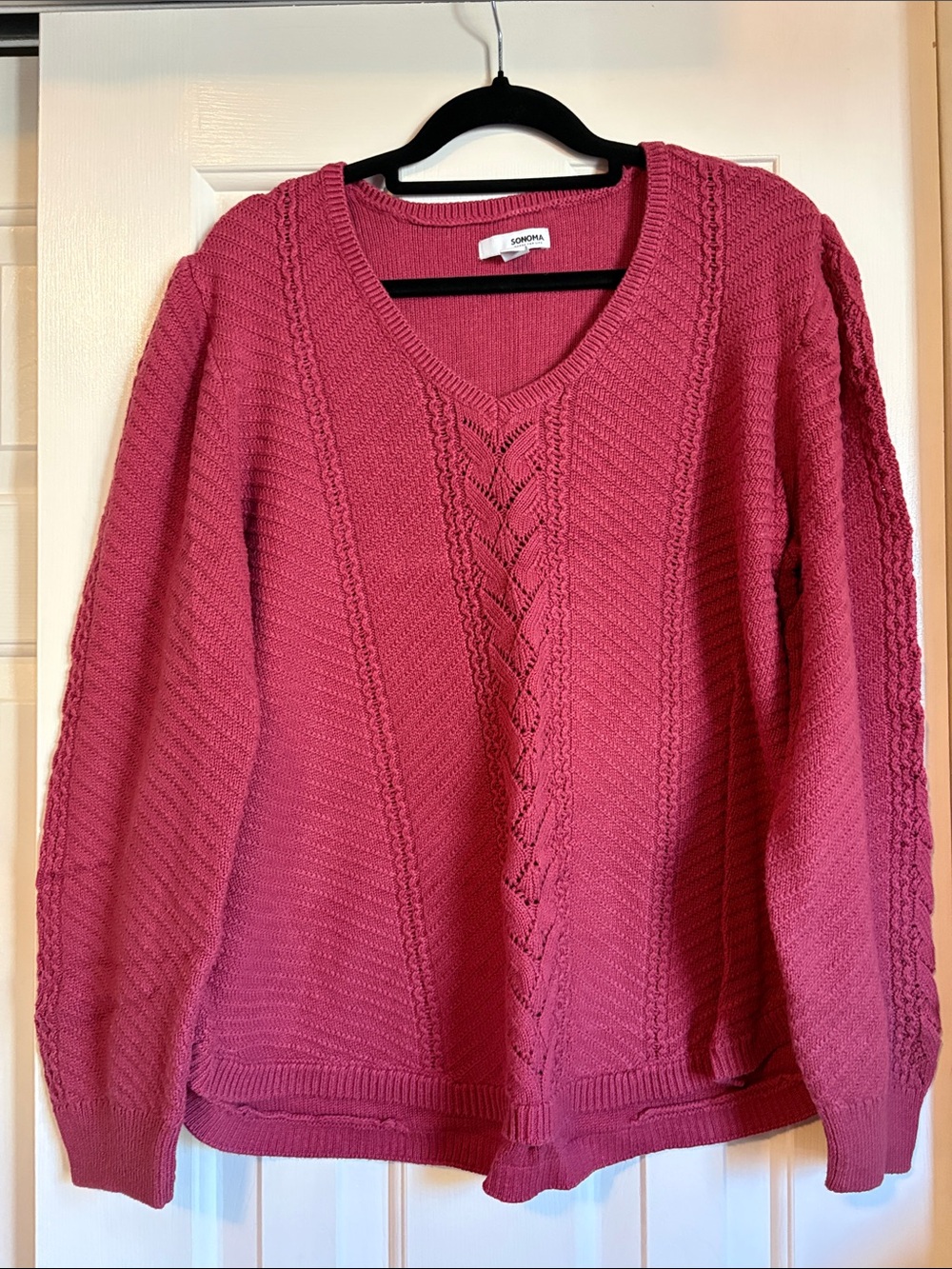 Sonoma Rose Pink V-Neck Cable Knit Pullover